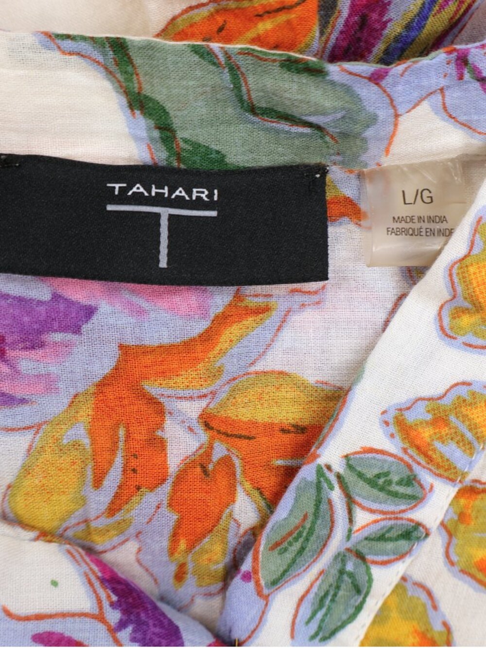 Tahari Floral Cotton Blouse Large Tropical Botanical Print - Picture 6 of 8